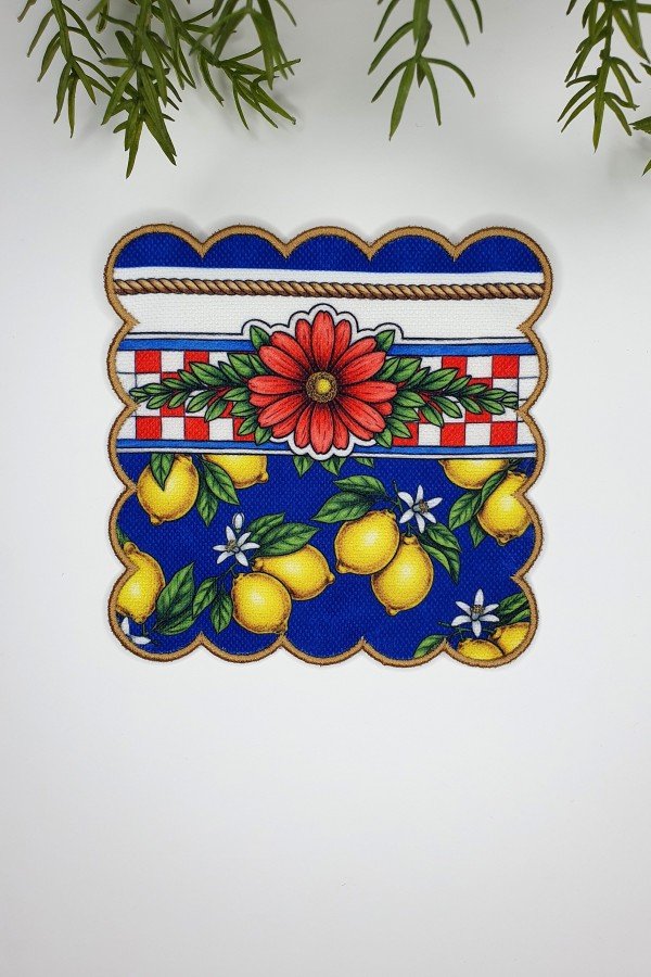 Felicita Limon ve Çizgi Tasarımlı Nakış Kenar Kumaş Kokteyl Peçetesi 1 Adet
