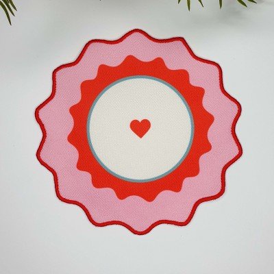 2'li Mavi Pembe Kalp Baskılı Nakış Kenar Kumaş Kokteyl Peçeteleri