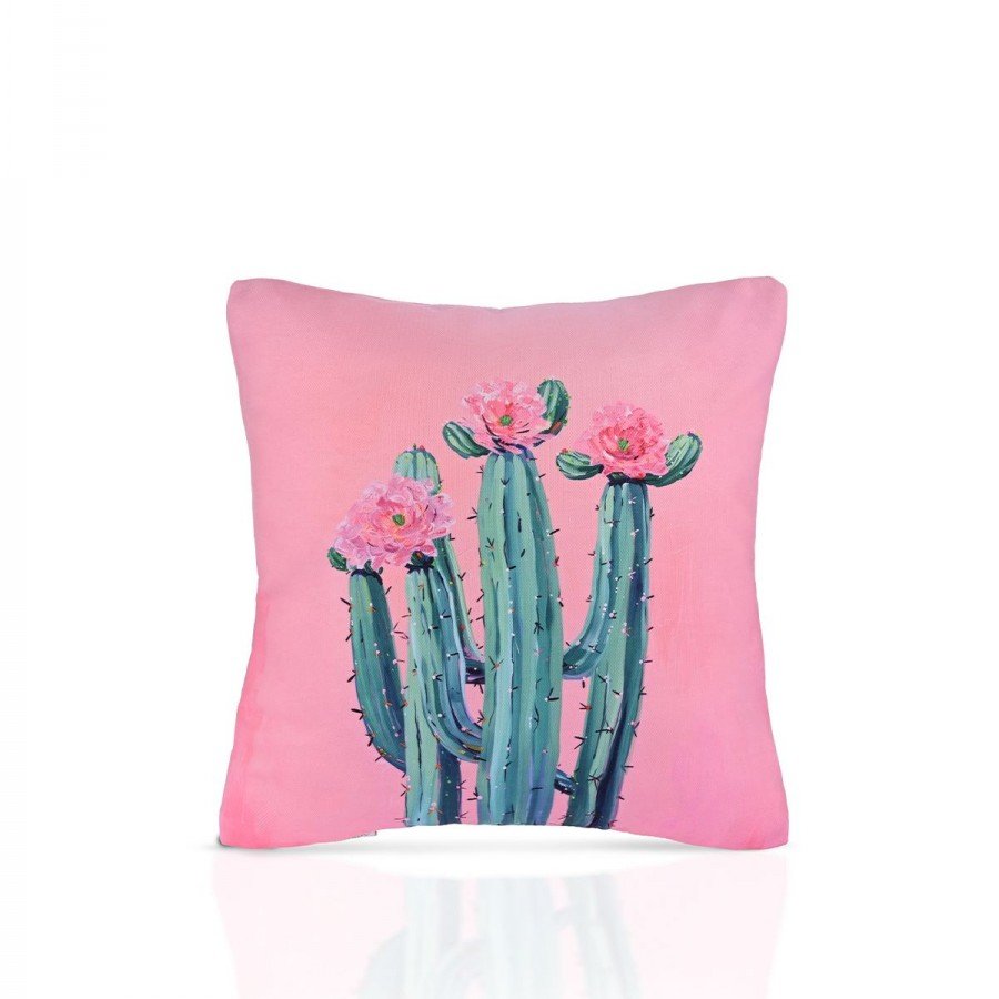 Blooming Cactus Çiçekli Kaktüs İllüstrasyonlu Kırlent Kılıfı – 43x43cm