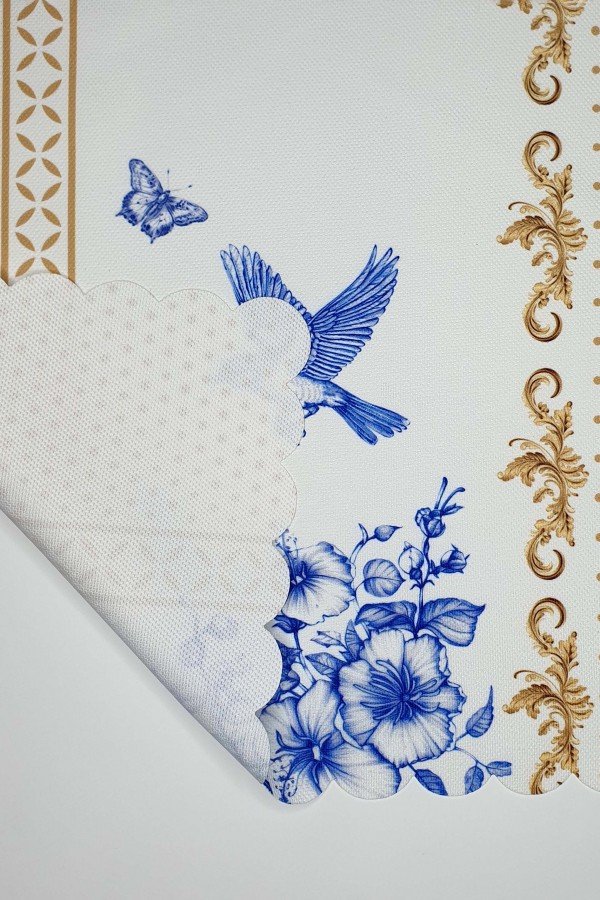 Royal White Uyumlu Çiçek ve Kuş Tasarımlı Lazer Kesim Dikişsiz Fırın Örtüsü - 40x53cm