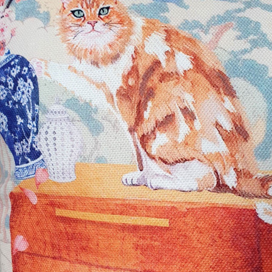 Sulu Boya Yaramaz Kedi Desen Tasarımlı Kırlent Kılıfı - 43x43cm