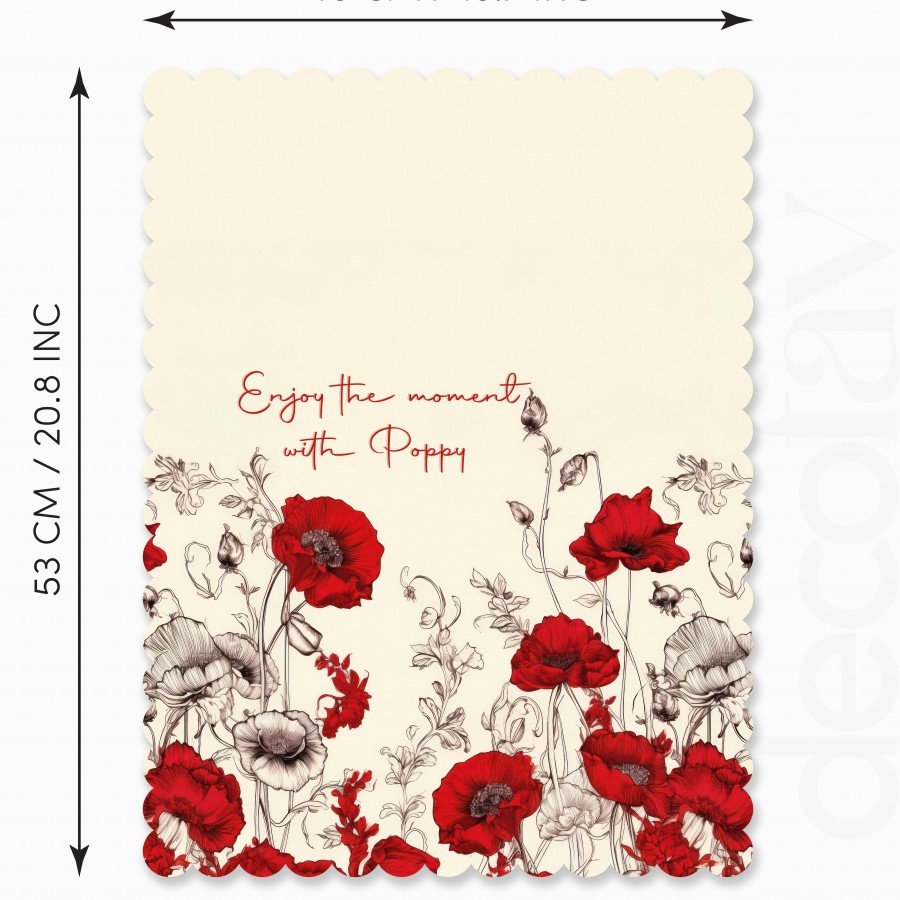 Kırmızı Gelincik Çiçek ve Slogan Tasarımlı Lazer Kesim Dikişsiz Fırın Örtüsü - 40x53cm