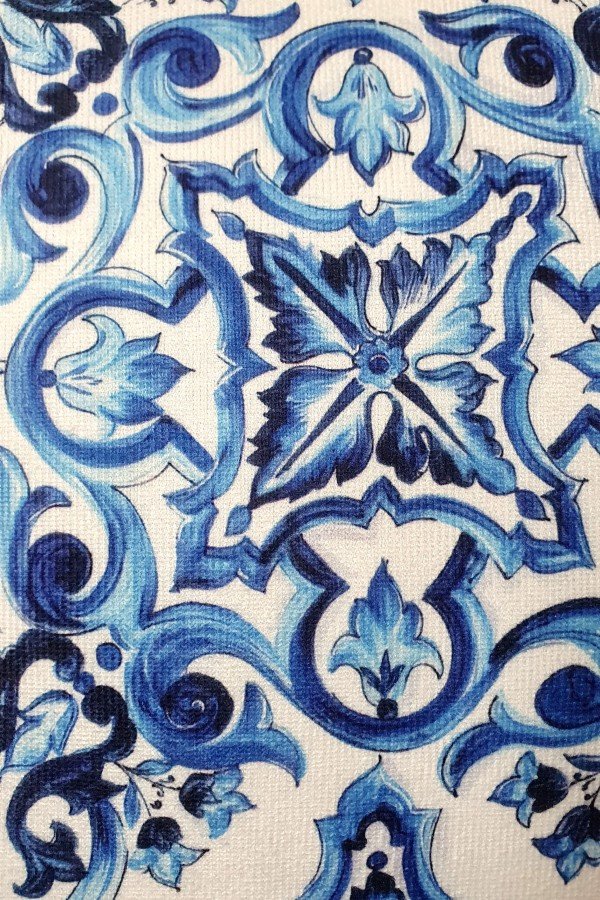 Mavi Çini Desen Tasarımlı Fitilli Kırlent Kılıfı - 43x43cm Mavi Çini Desen Tasarımlı Fitilli Kırlent Kılıfı - 43x43cm