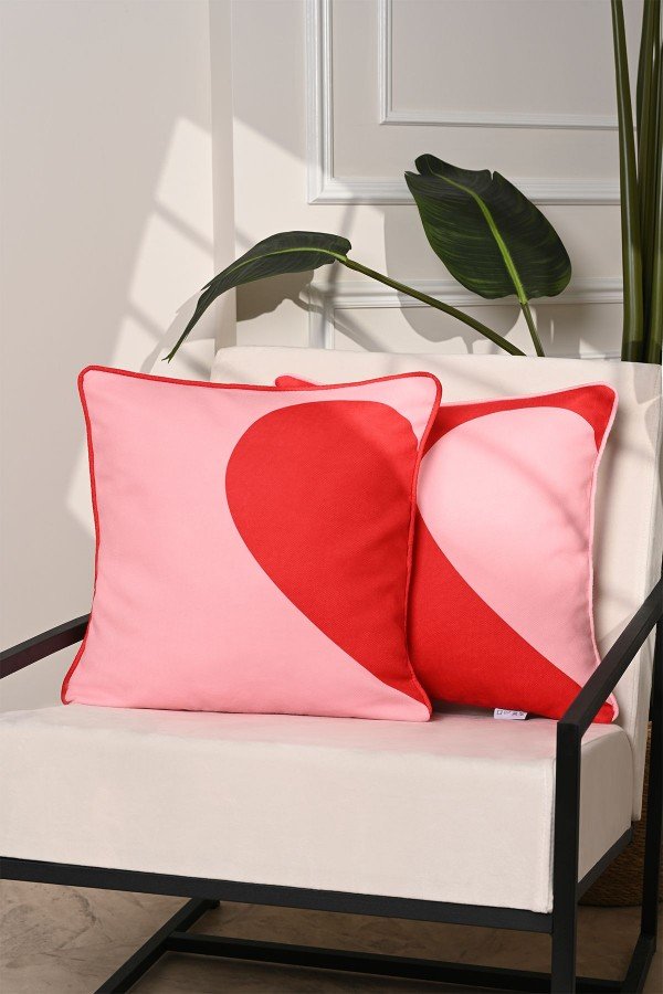 Kalbimin Yarısı Sende - 2'li Kırlent Kılıfı Seti - 43x43cm Kalbimin Yarısı Sende - 2'li Kırlent Kılıfı Seti - 43x43cm