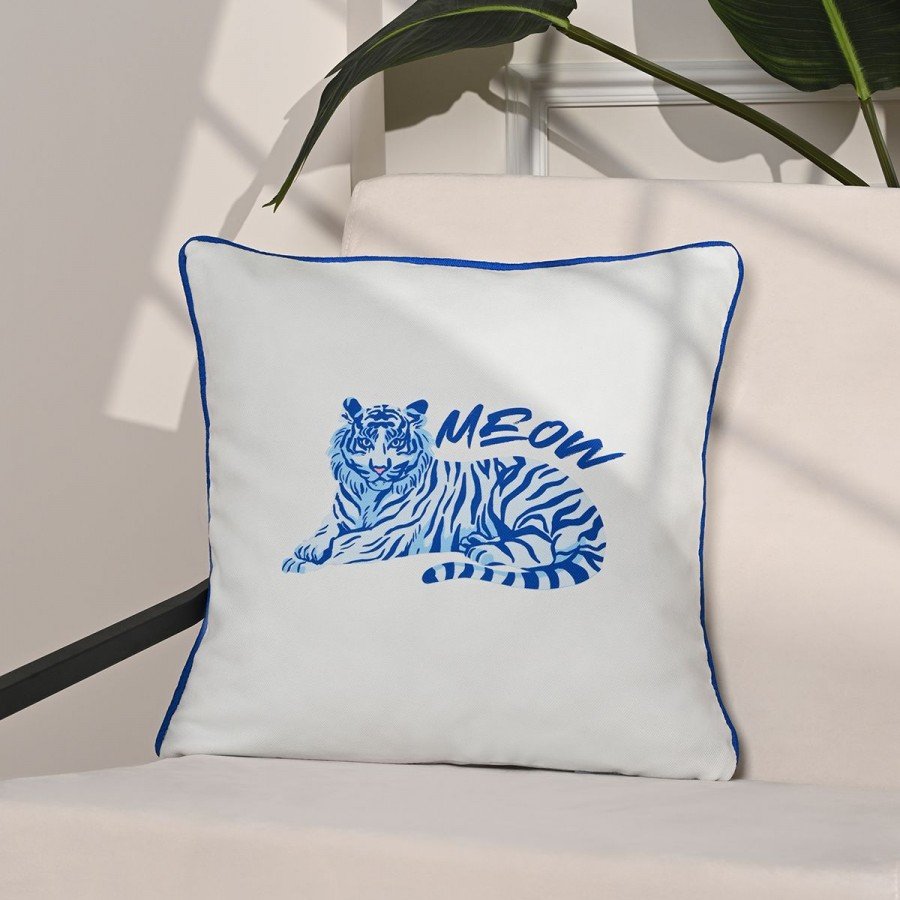 Blue Meow Mavi Kaplan İllüstrasyonlu Kırlent Kılıfı – 43x43cm