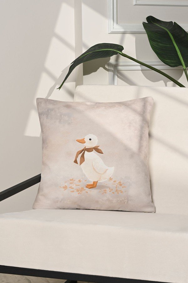 Autumn Duck Çizimli Sevimli Ördek Kırlent Kılıfı – 43x43cm Autumn Duck Çizimli Sevimli Ördek Kırlent Kılıfı – 43x43cm