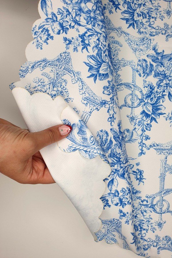 Fransız Stili Toile de Jouy Desenli Dikişsiz Lazer Kesim Runner - 48x132cm Fransız Stili Toile de Jouy Desenli Dikişsiz Lazer Kesim Runner - 48x132cm