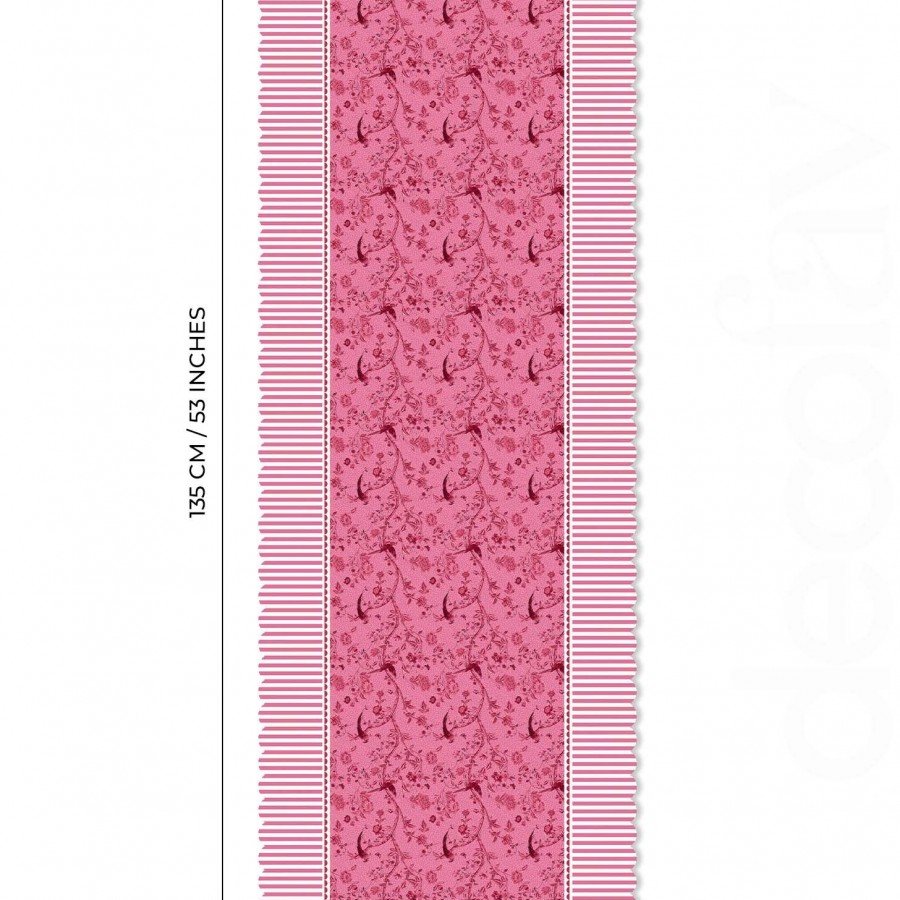 Pembe Zemin Dekoratif Kenar Kuşlar ve Dallar Tasarımlı Dikişsiz Lazer Kesim Runner - 48x135cm