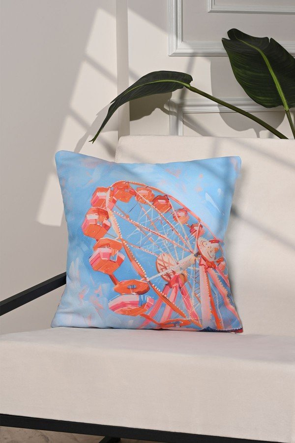 Carnival Dream Dönme Dolap İllüstrasyonlu Mavi Kırlent Kılıfı – 43x43cm Carnival Dream Dönme Dolap İllüstrasyonlu Mavi Kırlent Kılıfı – 43x43cm