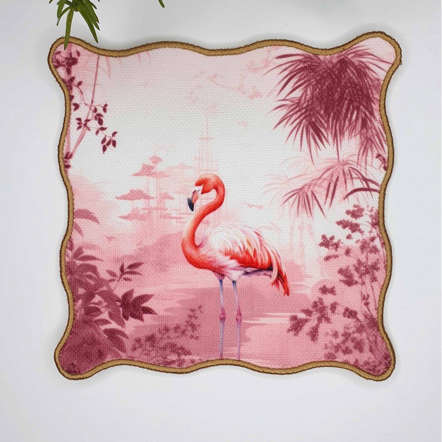 Egzotik Orman ve Flamingo Tasarımlı Nakış Kenar Kokteyl Peçetesi 1 Adet