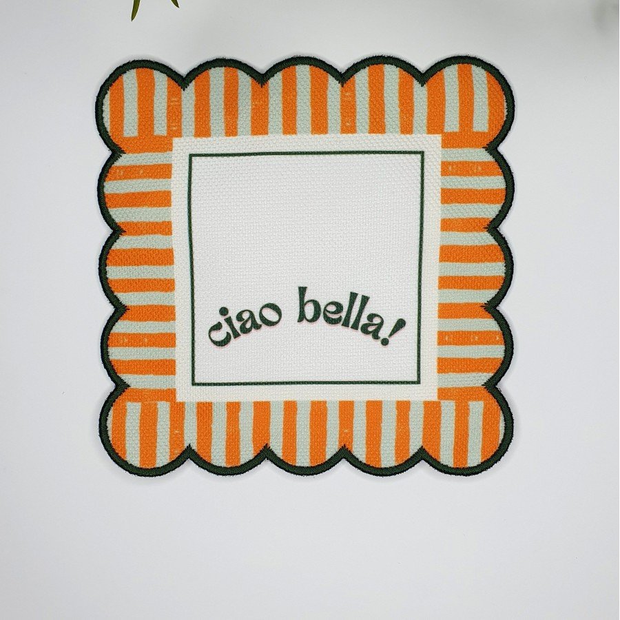 Ciao Bella Line Tasarım Hardal Yeşil Nakış Kenar Kokteyl Peçetesi 2 Adet