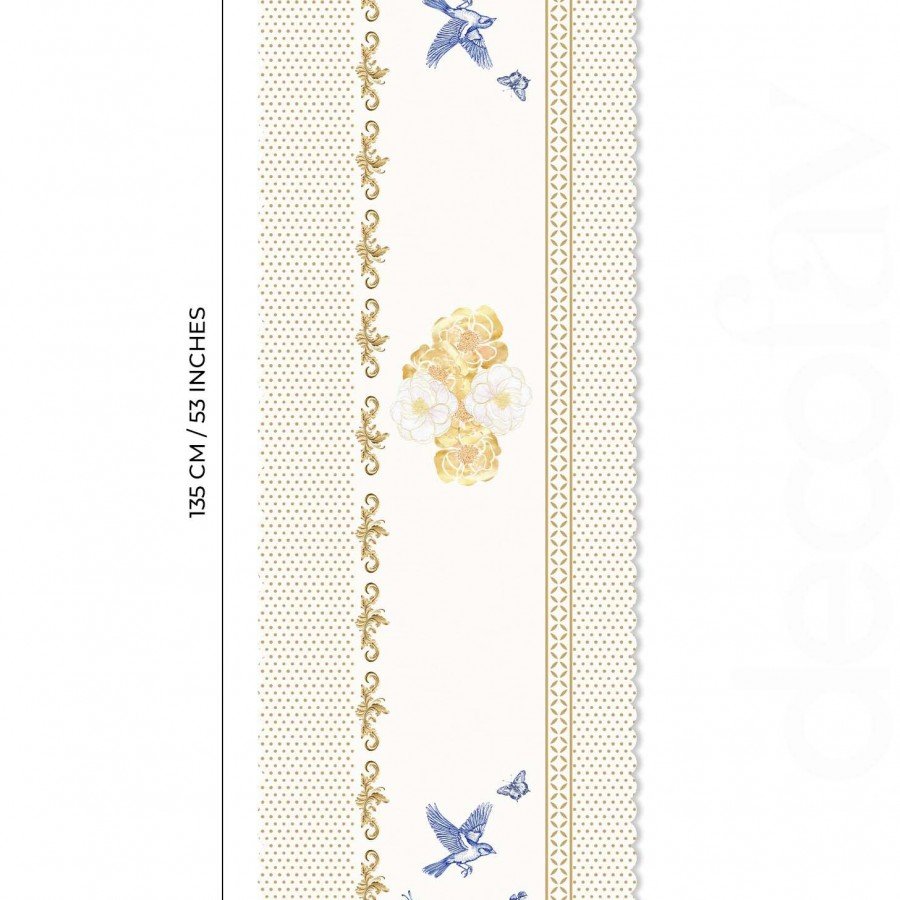 Royal White Uyumlu Çiçek ve Kuş Tasarımlı Dikişsiz Lazer Kesim Runner - 48x135cm