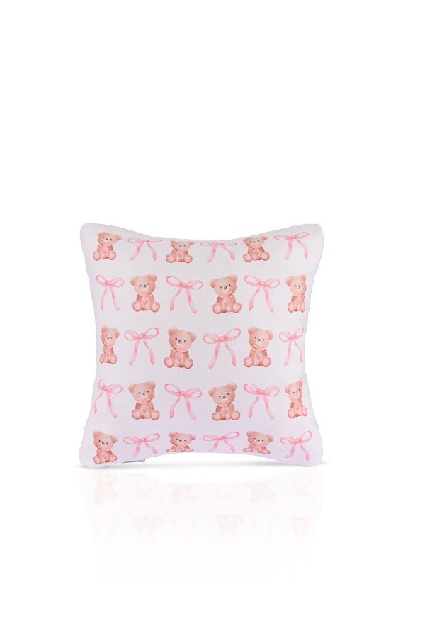 Baby Pink Ayıcık ve Kurdele Desenli Çocuk Odası Kırlent Kılıfı – 43x43cm Baby Pink Ayıcık ve Kurdele Desenli Çocuk Odası Kırlent Kılıfı – 43x43cm