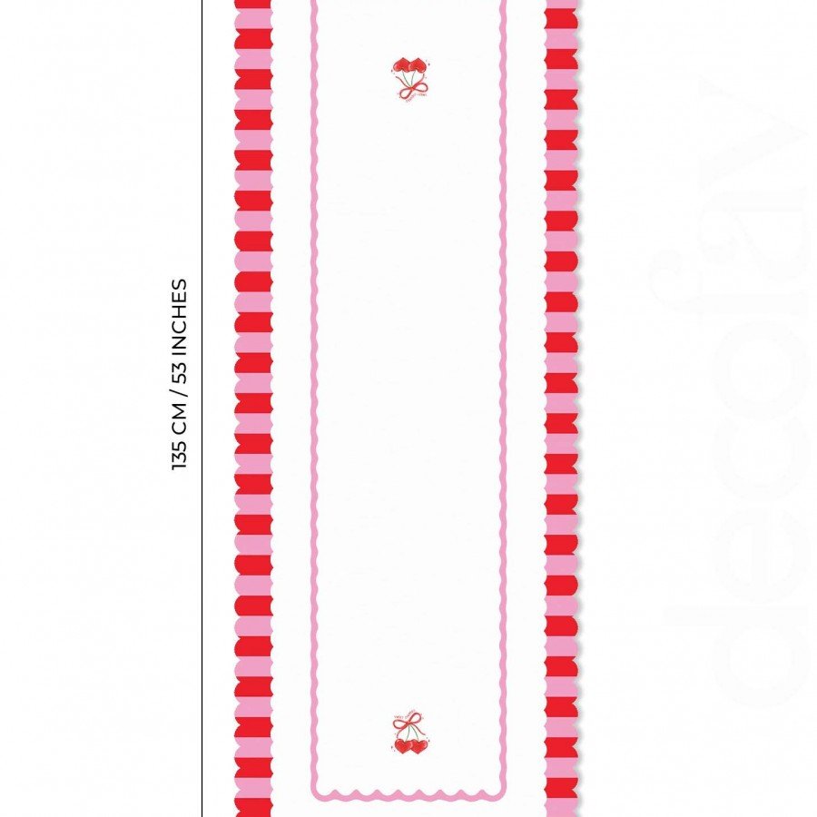 Elegant Tasarım Kalp Kiraz Dijital Baskılı Dekoratif Dikişsiz Lazer Kesim Runner - 48x135cm