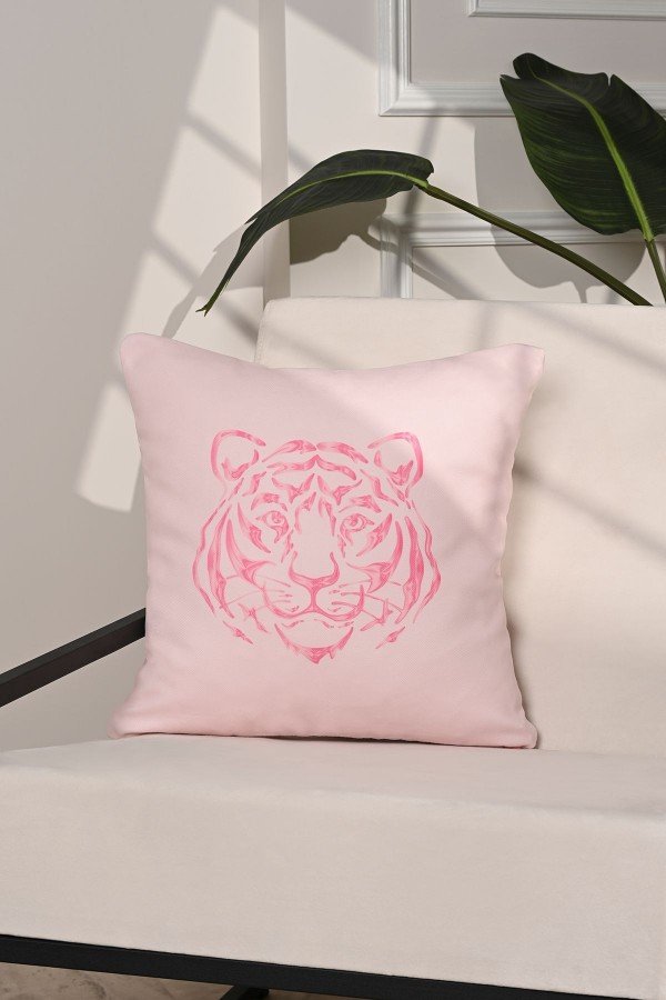 Pink Roar Soyut Kaplan Baş Desenli Kırlent Kılıfı – 43x43cm