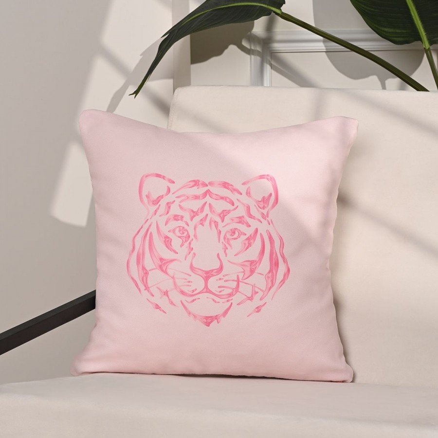 Pink Roar Soyut Kaplan Baş Desenli Kırlent Kılıfı – 43x43cm