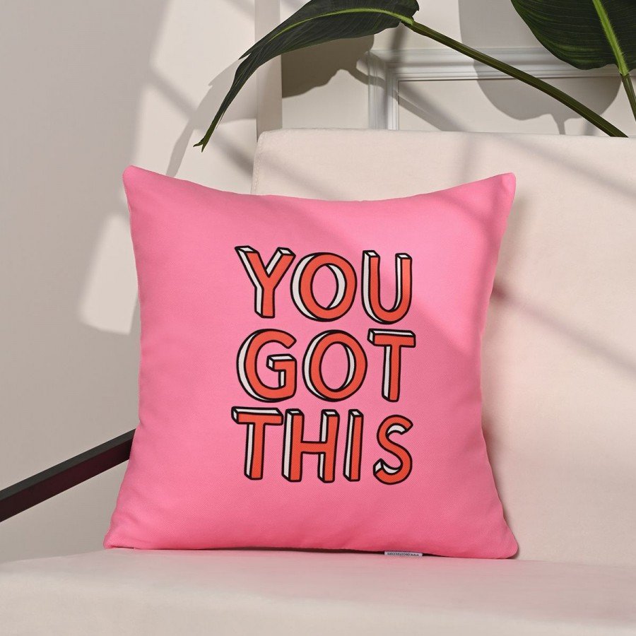 You Got This Motive Edici Yazılı Pembe Kırlent Kılıfı – 43x43cm