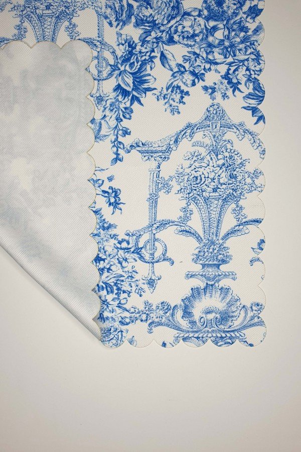 Fransız Stili Toile de Jouy Desenli Dikişsiz Lazer Kesim Runner - 48x132cm Fransız Stili Toile de Jouy Desenli Dikişsiz Lazer Kesim Runner - 48x132cm