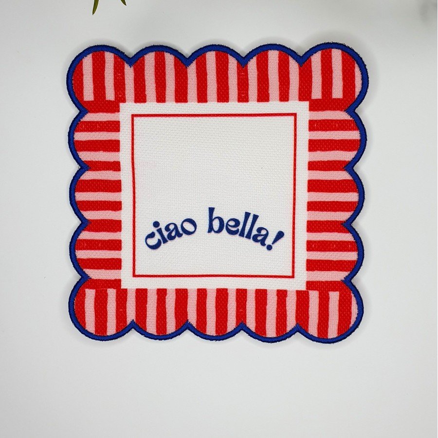 Ciao Bella Line Tasarım Kırmızı Mavi Nakış Kenar Kokteyl Peçetesi 2 Adet