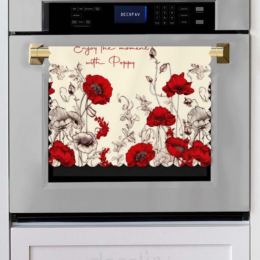 Kırmızı Gelincik Çiçek ve Slogan Tasarımlı Lazer Kesim Dikişsiz Fırın Örtüsü - 40x53cm