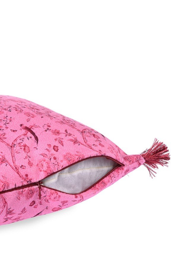 Pembe Kuş Desenli Bordo Saçaklı Kadife Kırlent Kılıfı – 43x43 cm Pembe Kuş Desenli Bordo Saçaklı Kadife Kırlent Kılıfı – 43x43 cm