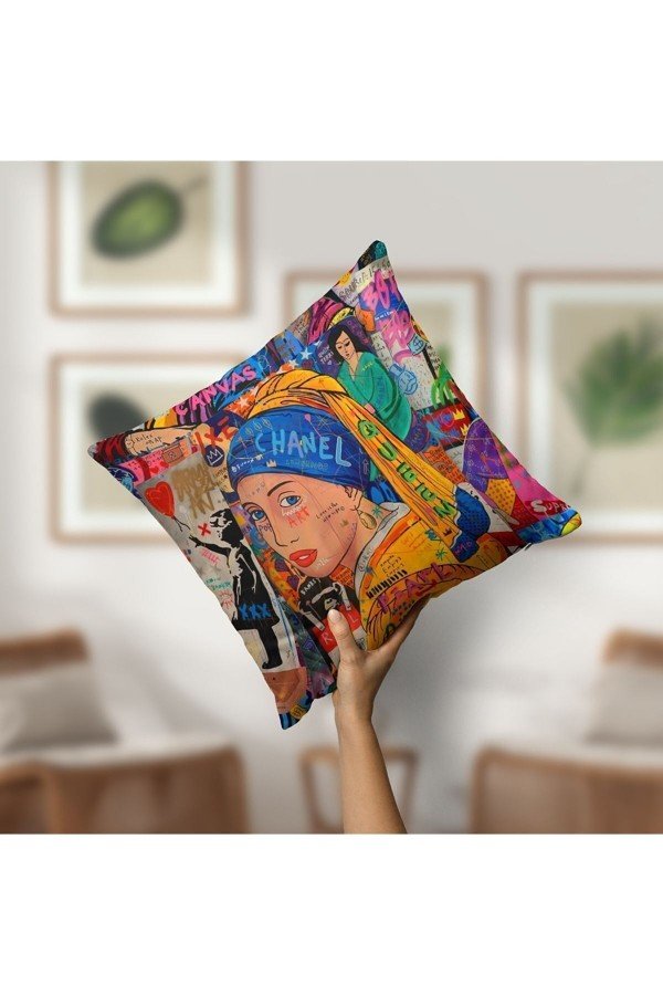 Kırlent Kılıfı Neon Yazılar Kadın Pop Art Desenli Dijital Baskılı Kırlent Kılıfı Neon Yazılar Kadın Pop Art Desenli Dijital Baskılı