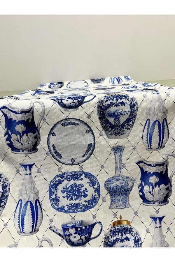 Vintage Çini Vazo Porselen Desenli Dijital Baskılı Kumaş Vintage Çini Vazo Porselen Desenli Dijital Baskılı Kumaş