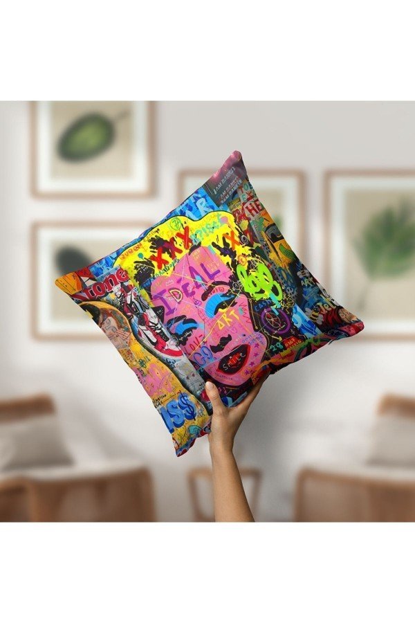 Kırlent Kılıfı Neon Yazılar Kadın Pop Art Desenli Dijital Baskılı Kırlent Kılıfı Neon Yazılar Kadın Pop Art Desenli Dijital Baskılı