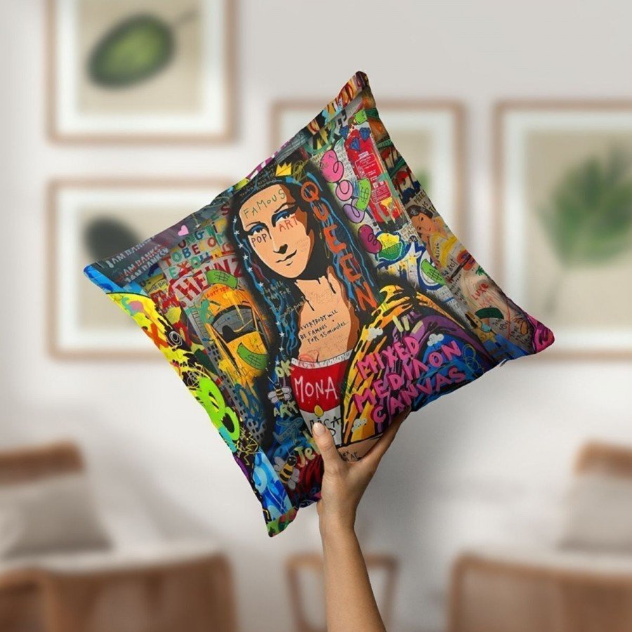 Kırlent Kılıfı Neon Yazılar Kadın Pop Art Desenli Dijital Baskılı