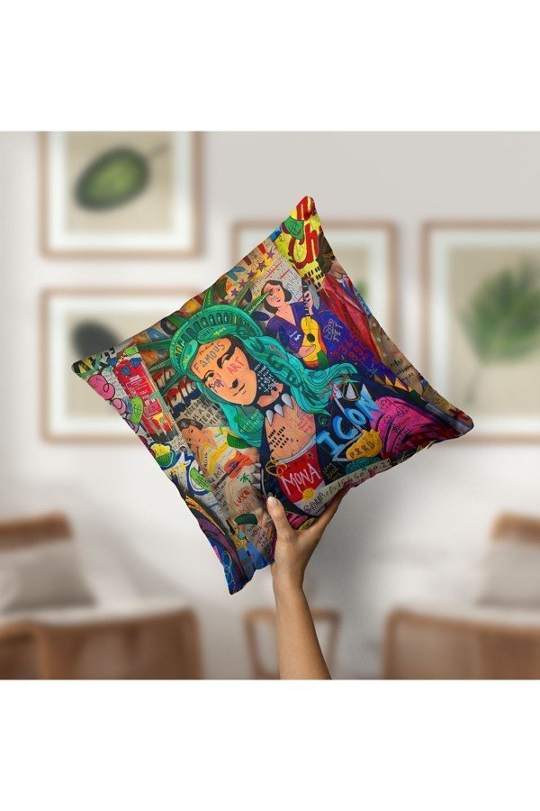 Kırlent Kılıfı Neon Yazılar Kadın Pop Art Desenli Dijital Baskılı Kırlent Kılıfı Neon Yazılar Kadın Pop Art Desenli Dijital Baskılı