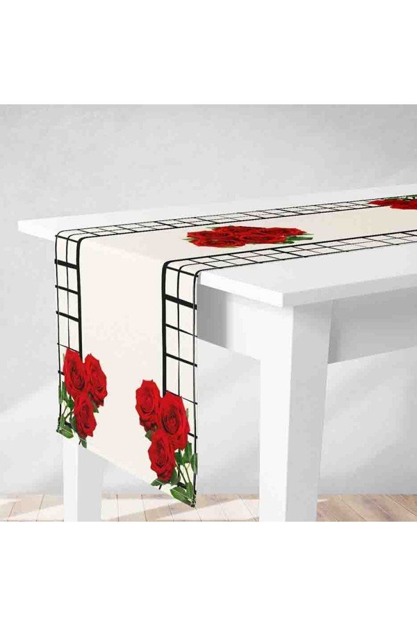 Runner Modern Gül Dokunuşu Desenli Dijital Baskılı Runner Modern Gül Dokunuşu Desenli Dijital Baskılı