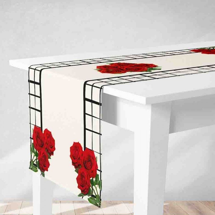 Runner Modern Gül Dokunuşu Desenli Dijital Pano Baskılı Runner