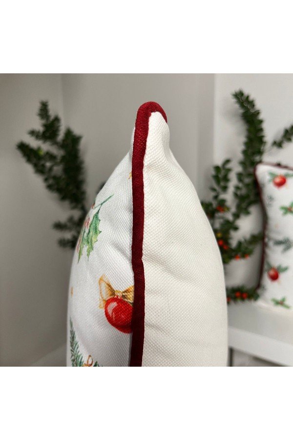 Merry Christmas Sloganlı Dekoratif Bel Yastığı Kılıfı Yılbaşı Desenli Bordo Fitilli Merry Christmas Sloganlı Dekoratif Bel Yastığı Kılıfı Yılbaşı Desenli Bordo Fitilli