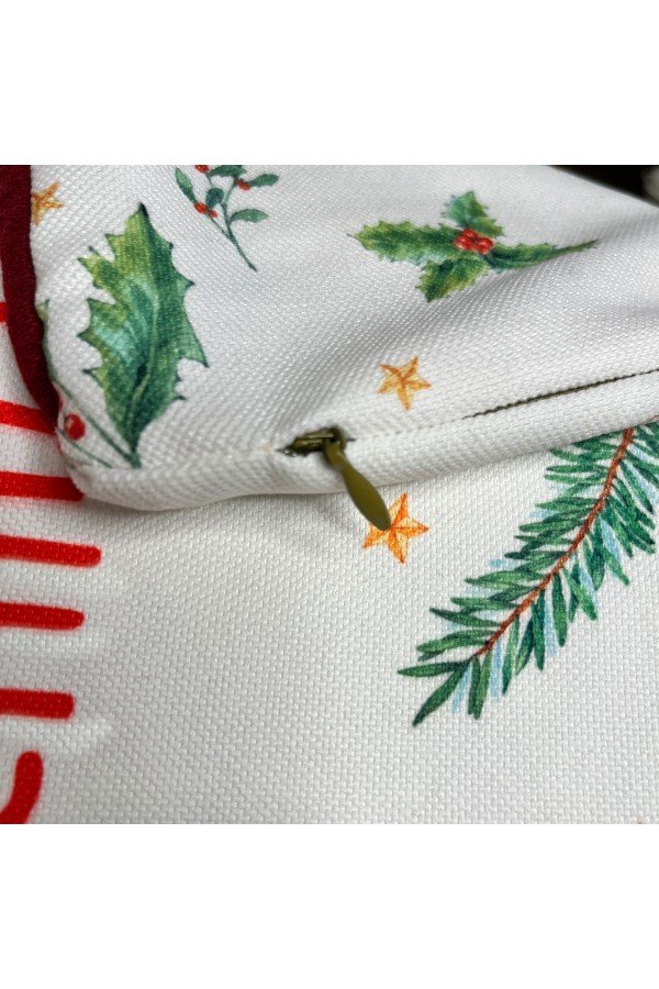 Merry Christmas Sloganlı Dekoratif Kırlent Kılıfı Bordo Fitilli Merry Christmas Sloganlı Dekoratif Kırlent Kılıfı Bordo Fitilli