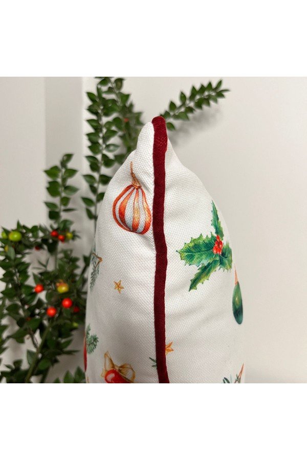 Merry Christmas Sloganlı Dekoratif Kırlent Kılıfı Bordo Fitilli Merry Christmas Sloganlı Dekoratif Kırlent Kılıfı Bordo Fitilli