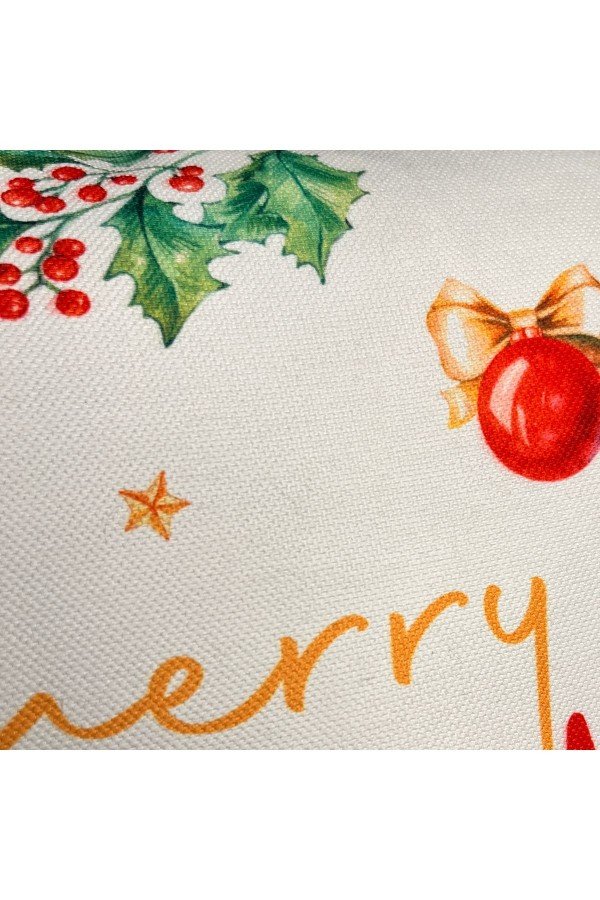 Merry Christmas Sloganlı Dekoratif Kırlent Kılıfı Bordo Fitilli Merry Christmas Sloganlı Dekoratif Kırlent Kılıfı Bordo Fitilli