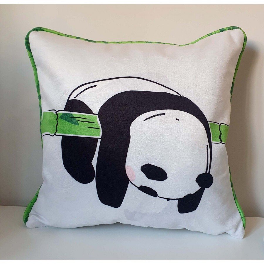 Yorgun Panda Desenli Bambu Fitil Tasarımlı Kadife Kırlent Kılıfı