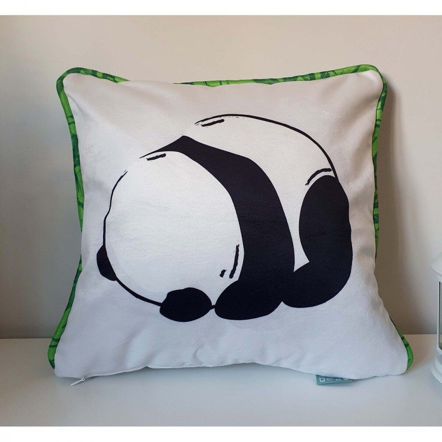 Yorgun Panda Desenli Bambu Fitil Tasarımlı Kadife Kırlent Kılıfı