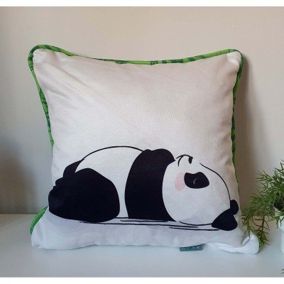 Uykucu Panda Desenli Bambu Fitil Tasarımlı Kadife Kırlent Kılıfı