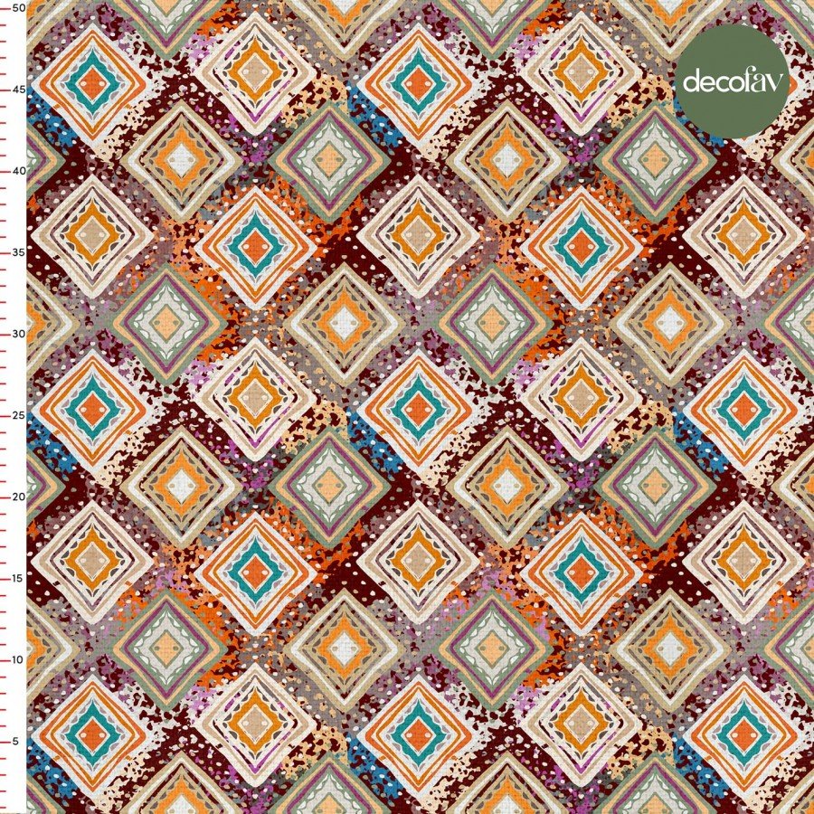  Etnik Sulu Boya Geometrik Kilim Desenli Dijital Baskılı Kumaş