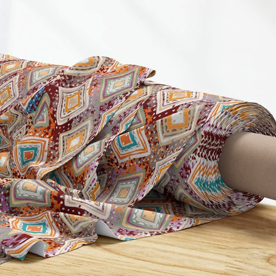  Etnik Sulu Boya Geometrik Kilim Desenli Dijital Baskılı Kumaş