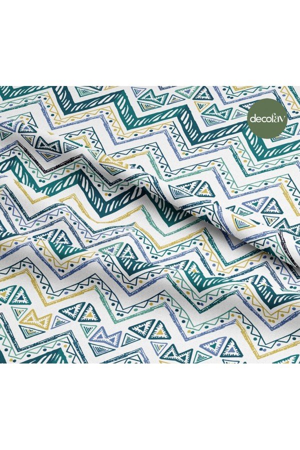 Etnik El Çizimi Zigzag Geometrik Kilim Desenli Dijital Baskılı Kumaş
