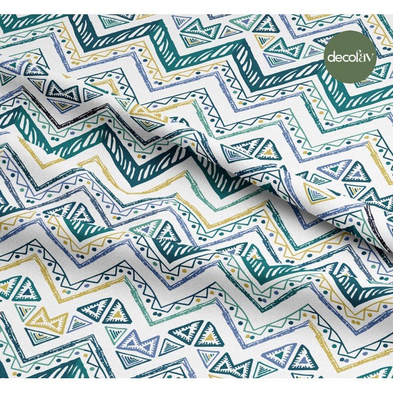 Etnik El Çizimi Zigzag Geometrik Kilim Desenli Dijital Baskılı Kumaş