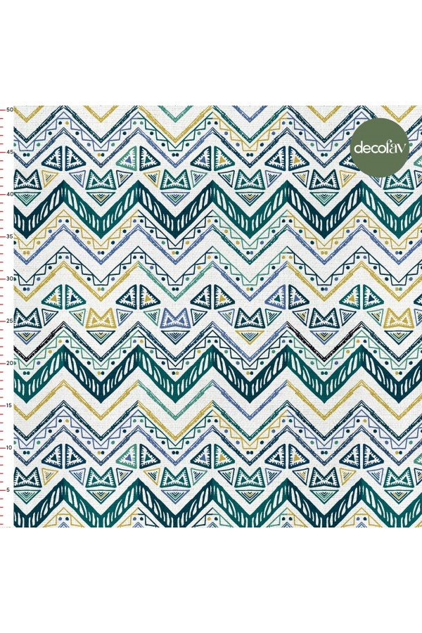  Etnik El Çizimi Zigzag Geometrik  Desenli Dijital Baskılı Kumaş