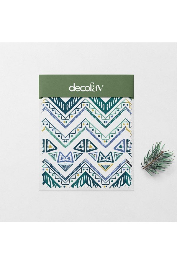 Etnik El Çizimi Zigzag Geometrik Kilim Desenli Dijital Baskılı Kumaş