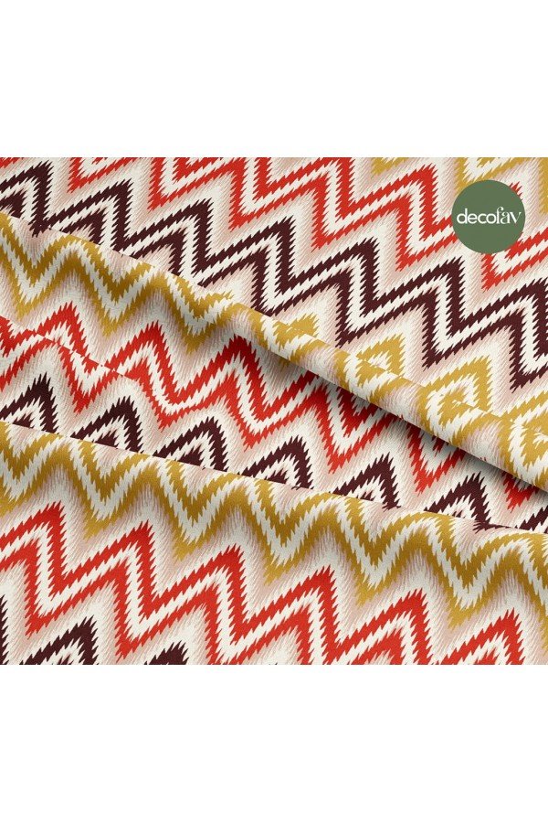 İkat Zigzag Desenli Dijital Baskılı Kumaş