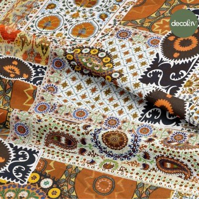 Etnik Patchwork Desenli Dijital Baskılı Kumaş