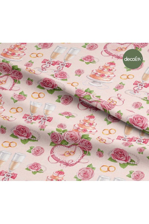 Romantik Düğün Masalı ve Pembe Çiçeklerin Ahengi Desenli Dijital Baskılı Kumaş Romantik Düğün Masalı ve Pembe Çiçeklerin Ahengi Desenli Dijital Baskılı Kumaş