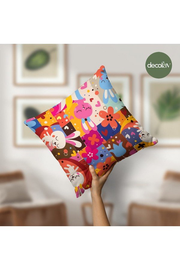 Çocuksu Tavşan İllüstrasyon Patchwork Desenli Dijital Baskılı Kumaş Çocuksu Tavşan İllüstrasyon Patchwork Desenli Dijital Baskılı Kumaş