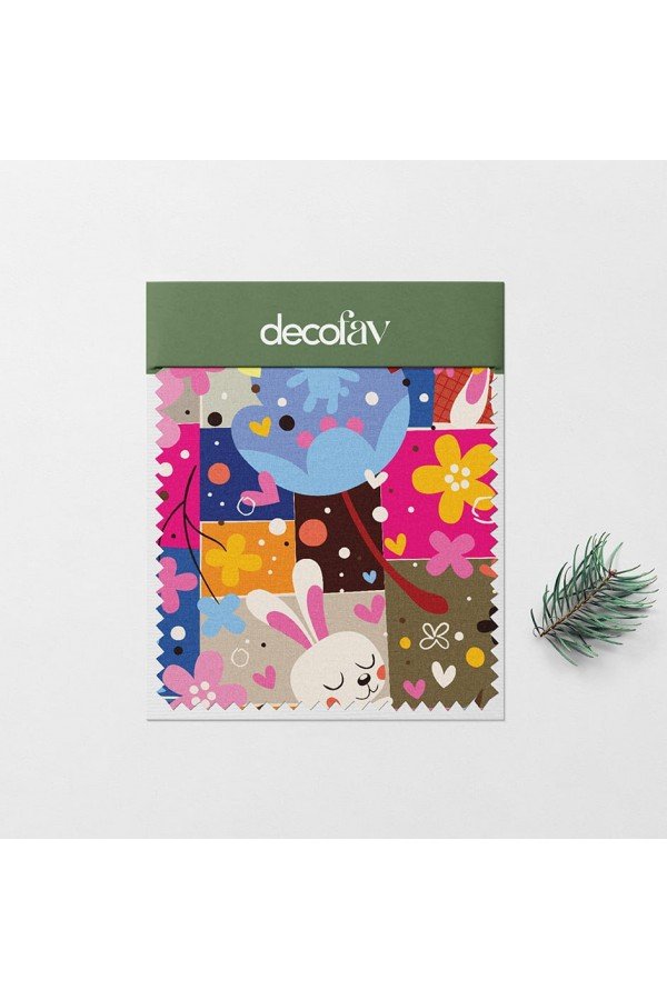 Çocuksu Tavşan İllüstrasyon Patchwork Desenli Dijital Baskılı Kumaş Çocuksu Tavşan İllüstrasyon Patchwork Desenli Dijital Baskılı Kumaş